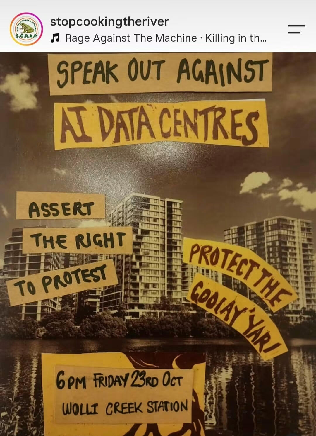 23rd October 6pm - Speakout Against Data Centres by Stop Cooke River AI Project - Wolli Creek Station