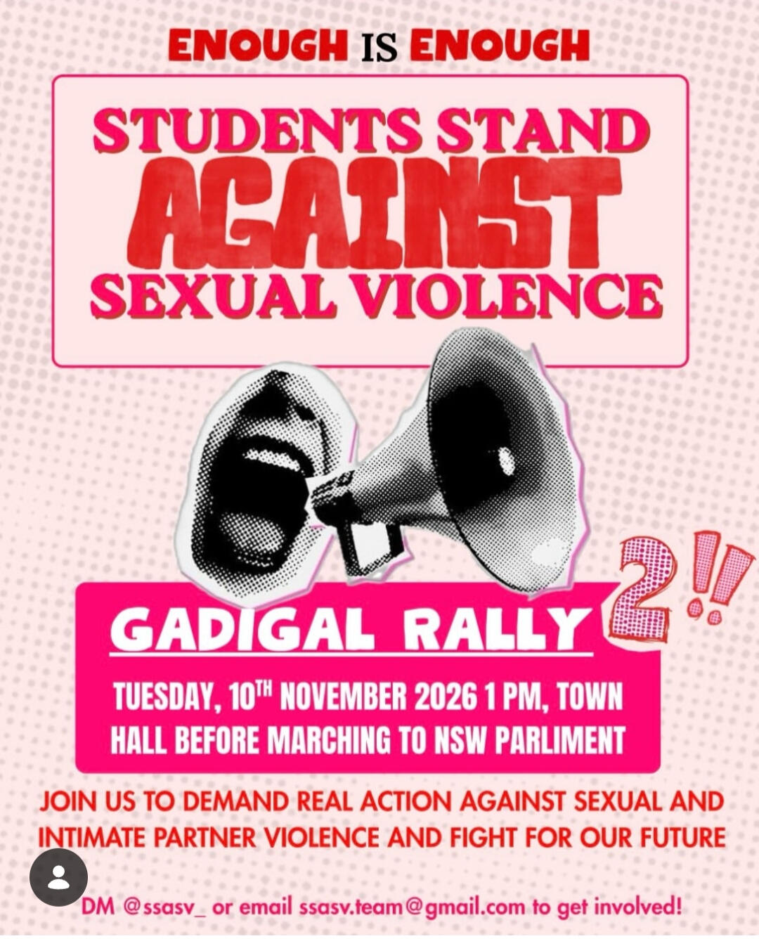 10th November 1pm - Students Stand Against Seual Violence Gadigal Rally - Town Hall Sydney